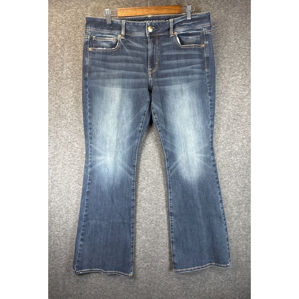 American Eagle Kick Boot Jeans Womens 14 S Blue Super Stretch Flare Sexy Patina